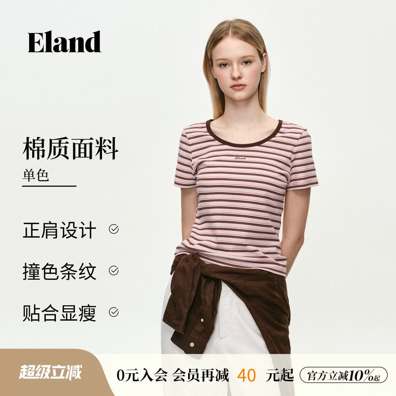 ELAND圆领条纹短袖T恤图片