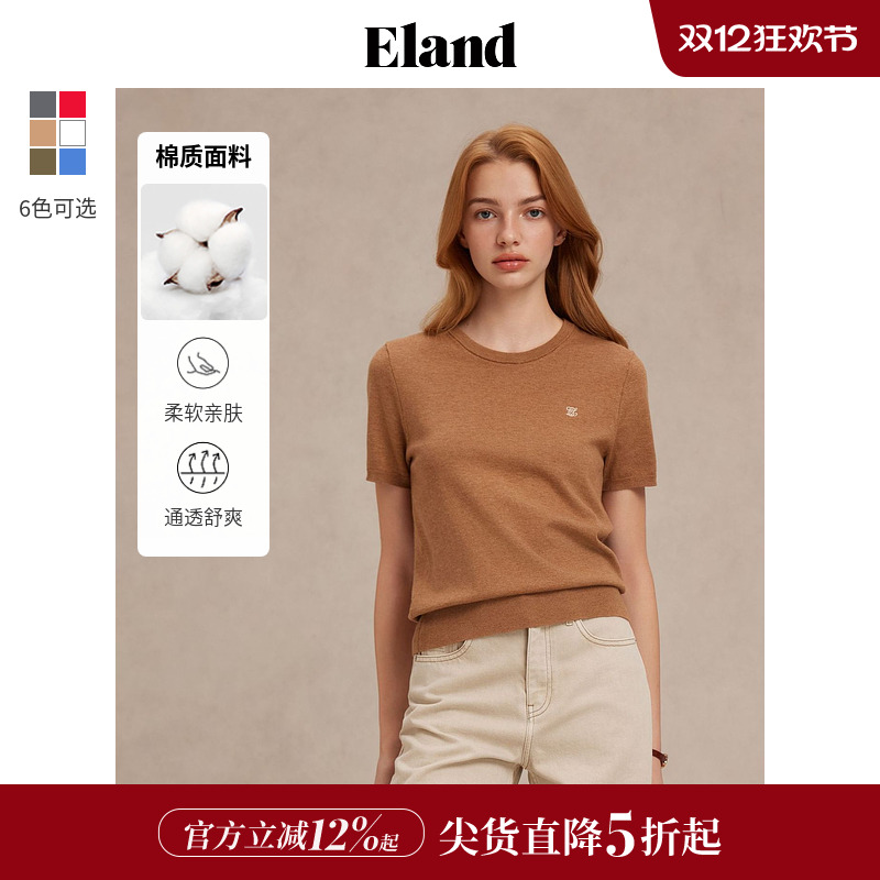 ELAND短袖毛衣圆领甜美