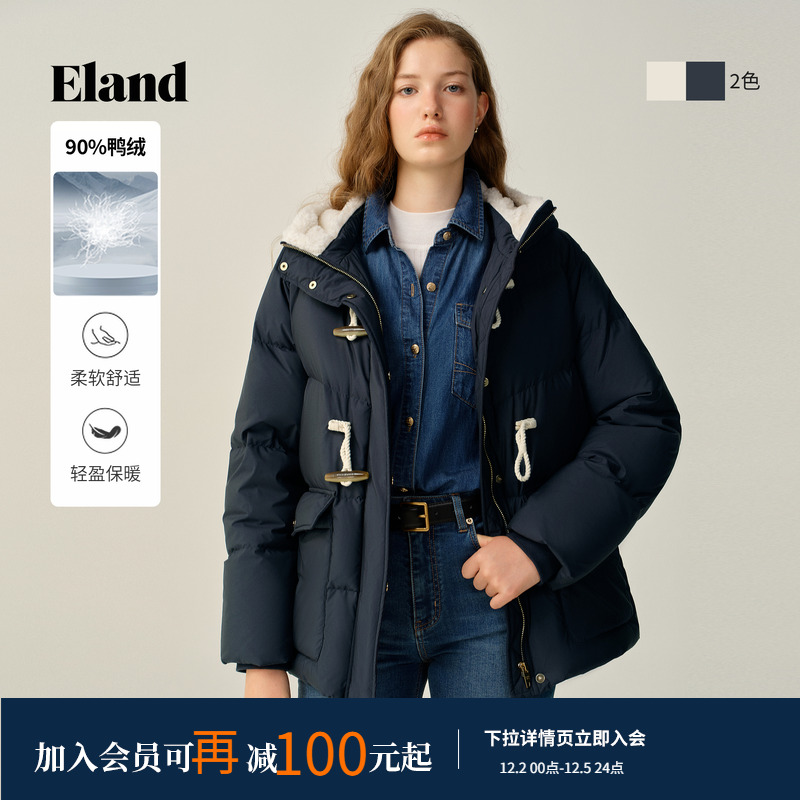 ELAND羽绒服连帽长袖鸭绒