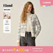 新款 Eland衣恋毛针织衫 2025冬季 圆领撞色费尔岛开衫 女复古短款