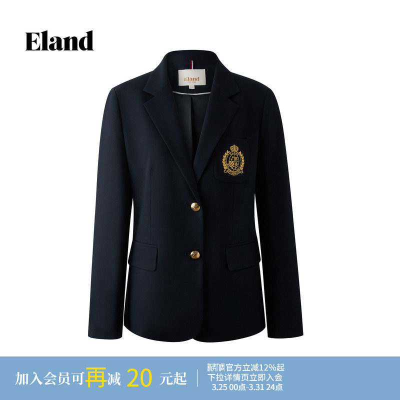 Eland衣恋西装女时尚商务刺绣徽章长袖外套2026春夏新款