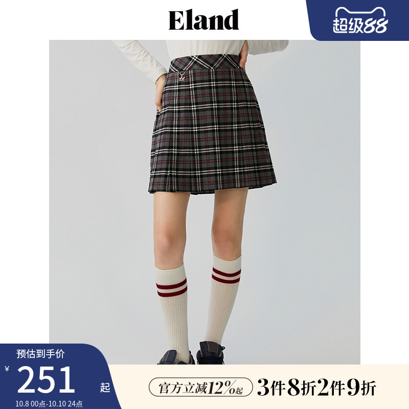 Eland衣恋高腰百褶裙短款