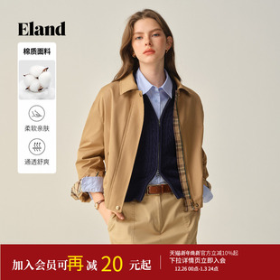 风舒适翻领夹克2025冬季 Eland衣恋短外套女工装 新款 67%棉