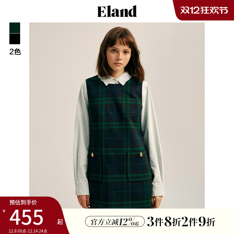ELAND圆领学院A字背心连衣裙