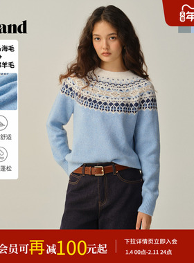 【绵羊毛＋马海毛】Eland衣恋毛衣女提花费尔岛针织衫2025冬新款