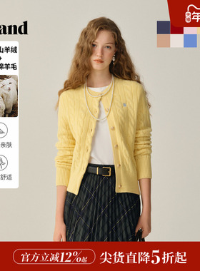 【绒感棉花糖含山羊绒】ELand衣恋毛衣女绞花针织开衫2025秋冬新