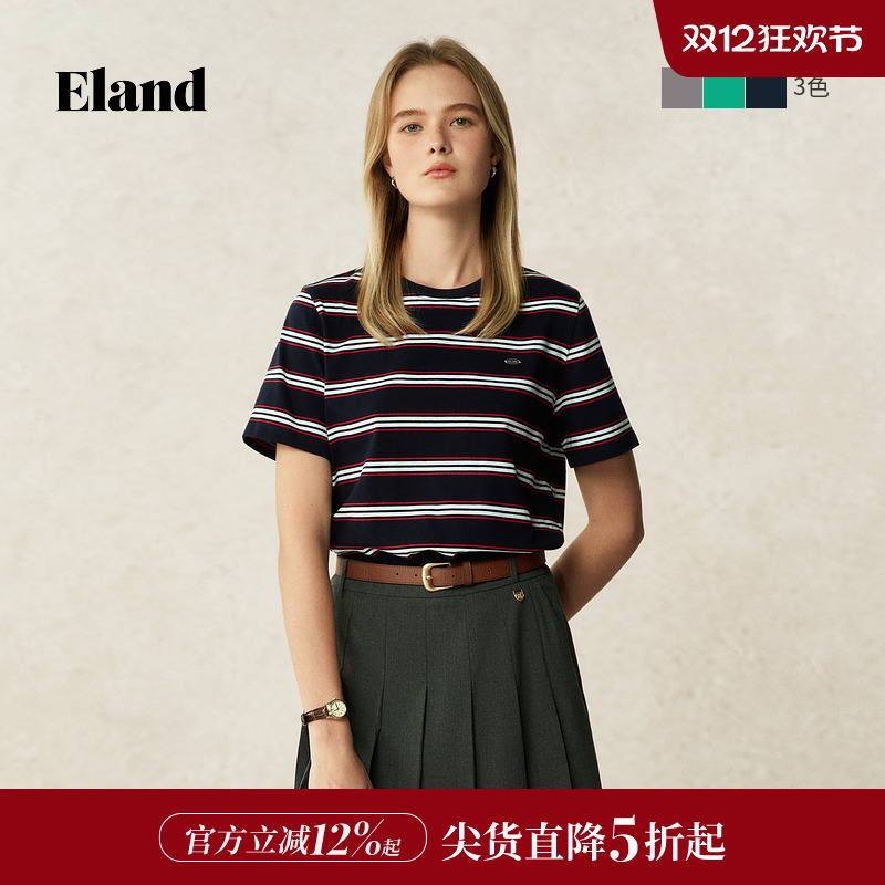 ELAND撞色条纹T恤短袖