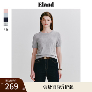 款 Eland衣恋短袖 毛衣T恤夏季 针织衫 女100%长绒棉圆领套头衫