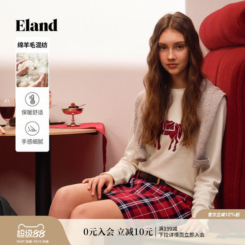 ELAND时尚圆领套头毛衣女