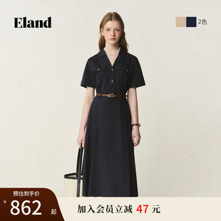Eland衣恋连衣裙女工装 风西装 领正肩a字裙摆显瘦裙子2025夏季 新款