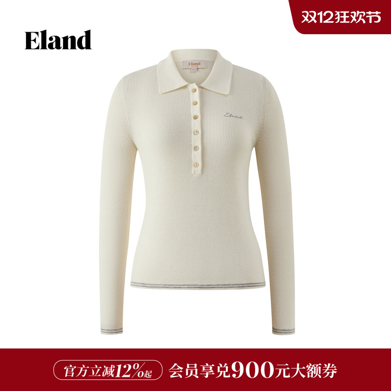 ELAND翻领长袖针织衫女