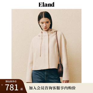 连帽时尚 Eland衣恋毛呢大衣女学院风短款 休闲外套上衣