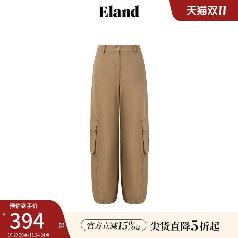 【100%棉】Eland衣恋休闲裤女抽绳设计大口袋棉感长裤