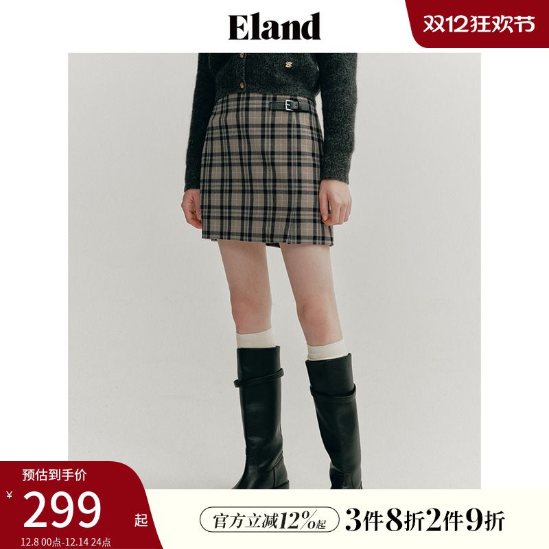 ELAND格纹A字短裙半身裙