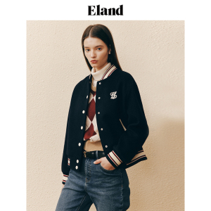 Eland衣恋棒球服外呢外套老钱风羊毛宽松短款外套女2023秋冬新款