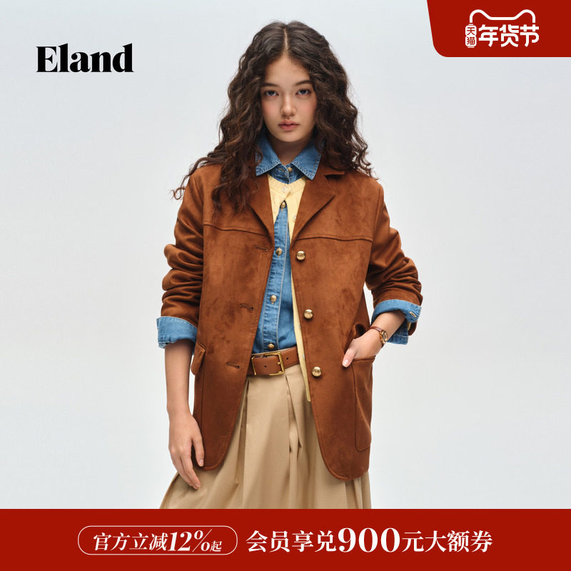 Eland衣恋仿皮皮衣女复古美拉德通勤外套2026春季新款,女装/女士精品,皮衣,淘宝优惠券,粉丝福利购,淘宝优惠卷
