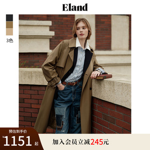 防水面料 Eland衣恋风衣外套女双排扣纯棉长大衣