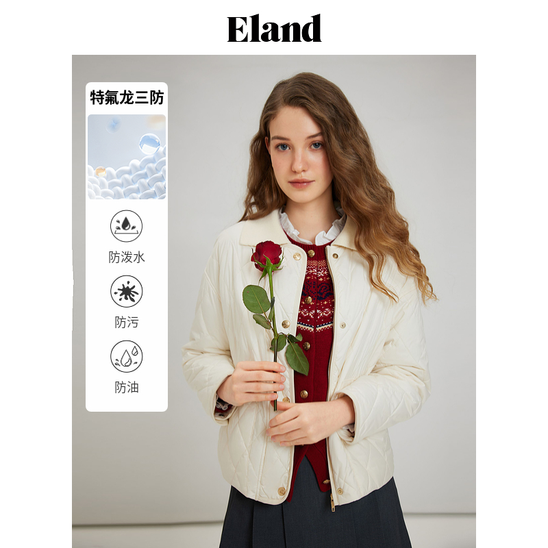 【晶晶姐妹专属】【三防面料】Eland衣恋棉服女毛织领绗缝保暖外