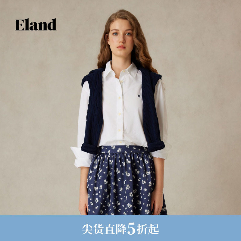 Eland衣恋衬衫休闲简约宽松翻领男女款长袖通勤棉质上衣夏季