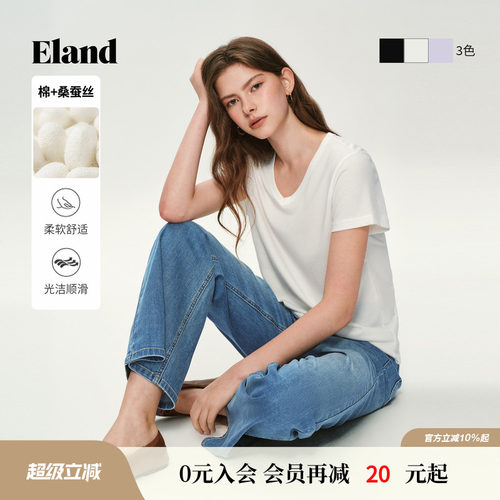 ELANDV领短袖纯色合身T恤