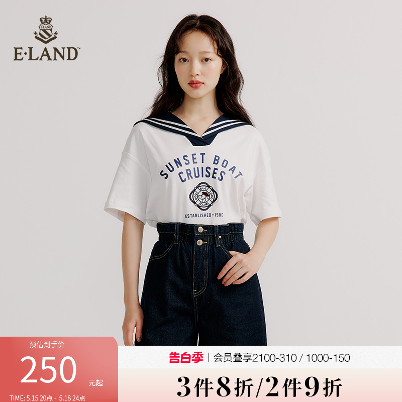 Eland衣恋牛仔裤短裤女A字高腰宽松显瘦卷边时尚休闲裤长裤子