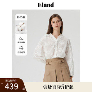 上衣 100%棉 Eland衣恋衬衫 女宫廷风重工刺绣薄款