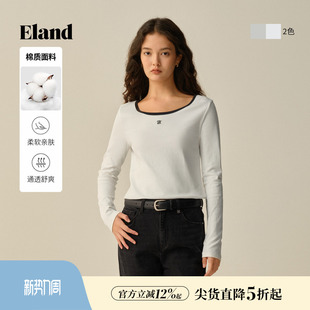 Eland衣恋T恤女长袖圆领休闲棉质上衣冬季新款