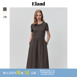 Eland衣恋圆领连衣裙女气质优雅芭蕾收腰裙子夏 莱赛尔