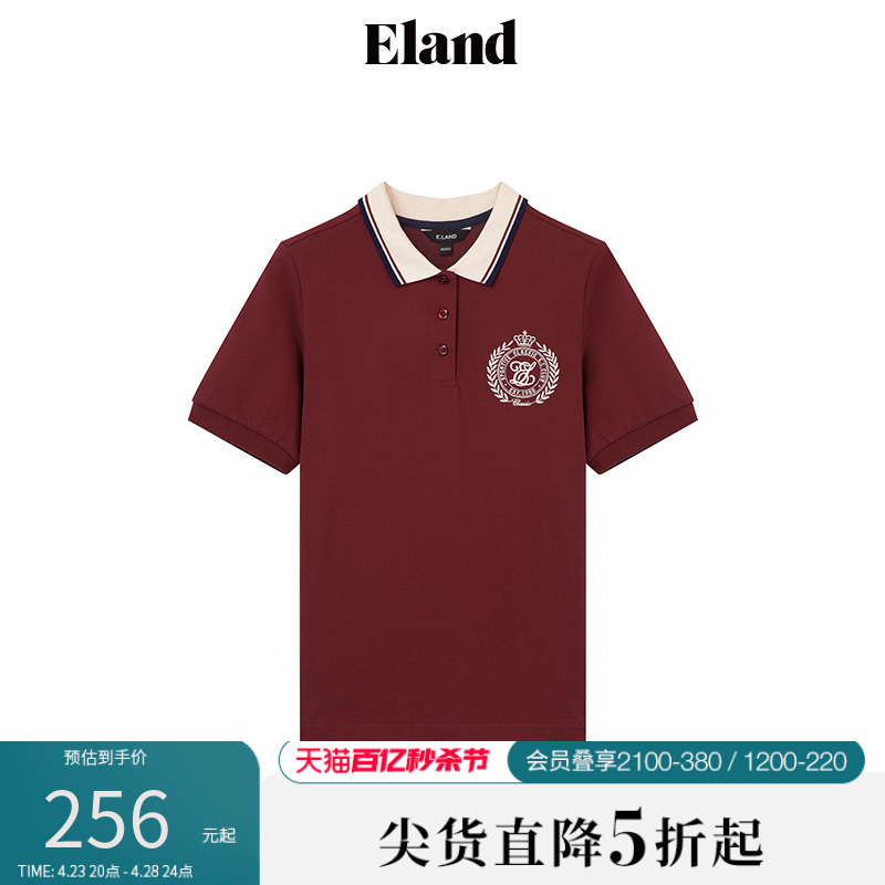 eland学院风短袖衣恋polo领撞色