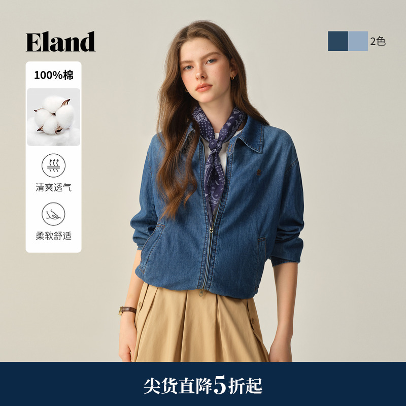 ELAND短外套纯棉拉链牛仔