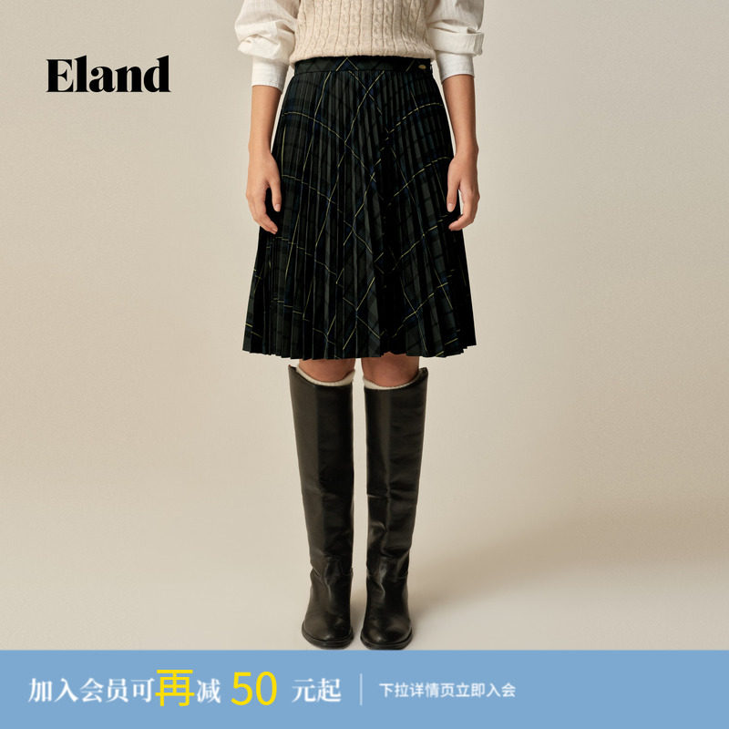 【风琴裙】Eland衣恋半身裙气质收腰百褶裙通勤裙子2025冬季新款