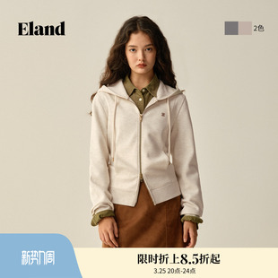 Eland衣恋卫衣女双头拉链正肩长袖连帽外套冬季新款