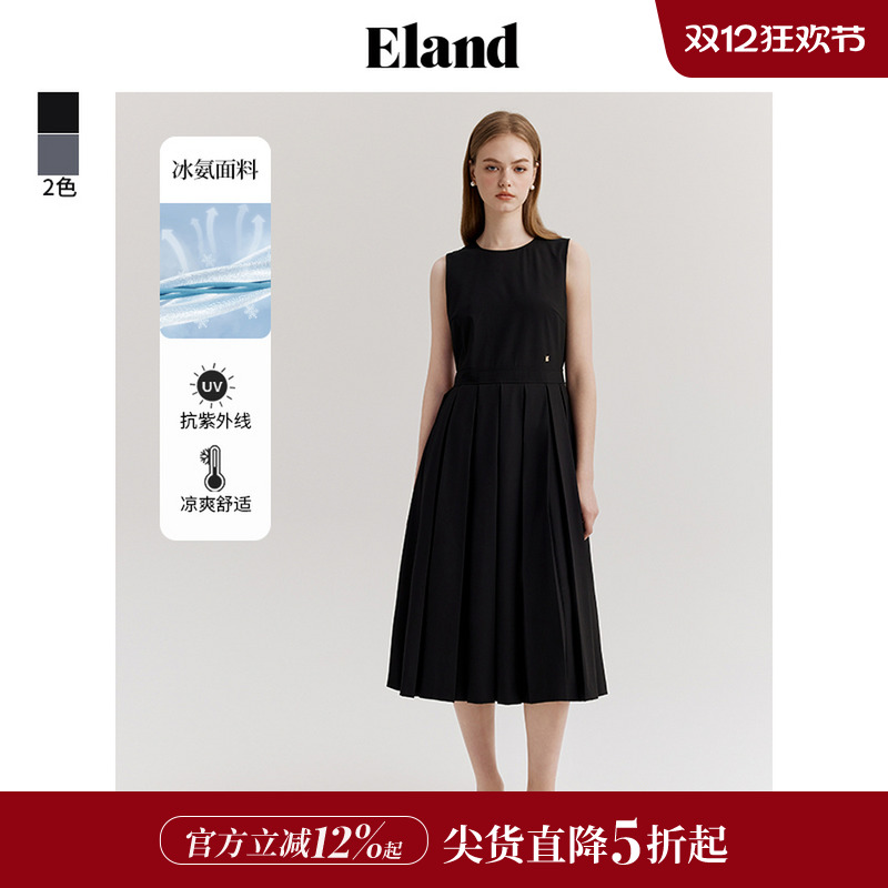 ELAND圆领无袖百褶连衣裙