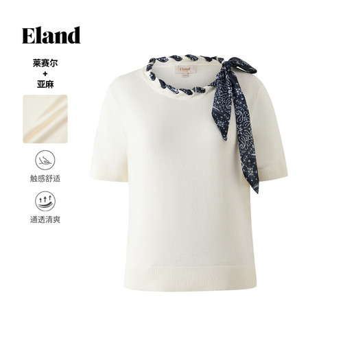 ELAND通勤丝巾装饰针织短袖