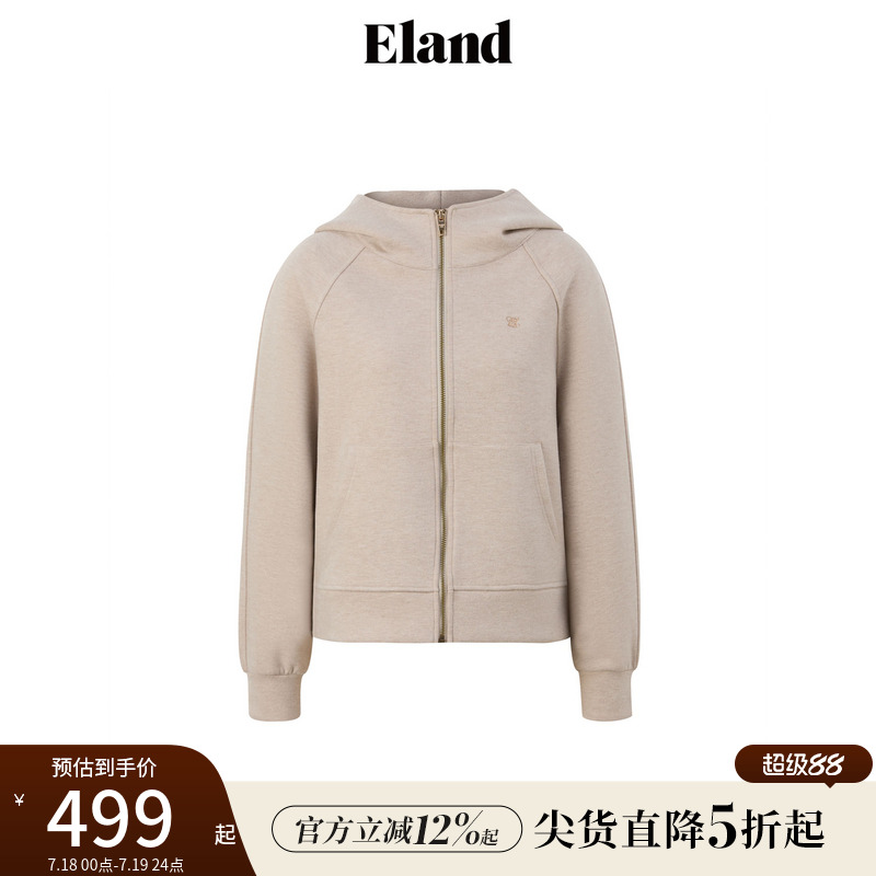 Eland衣恋连帽卫衣女短款宽松棉感舒适上衣外套