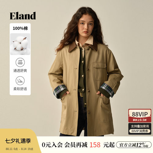 ELAND风衣翻领长袖100%棉