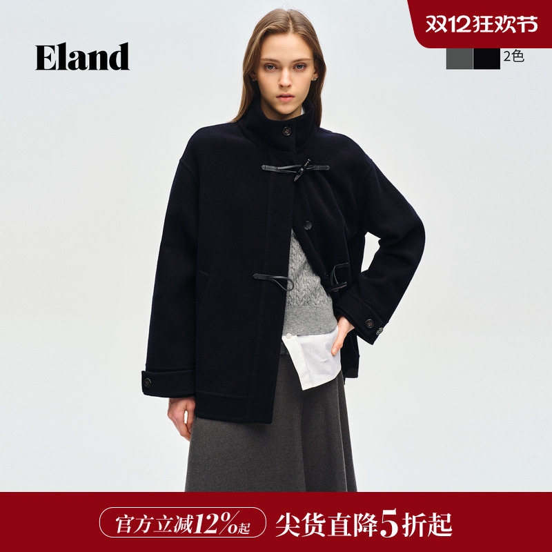 ELAND高领牛角扣大衣女