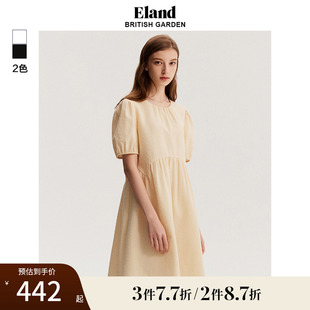 圆领宽松立体刺绣暗纹宫廷风夏 Eland衣恋连衣裙泡泡袖