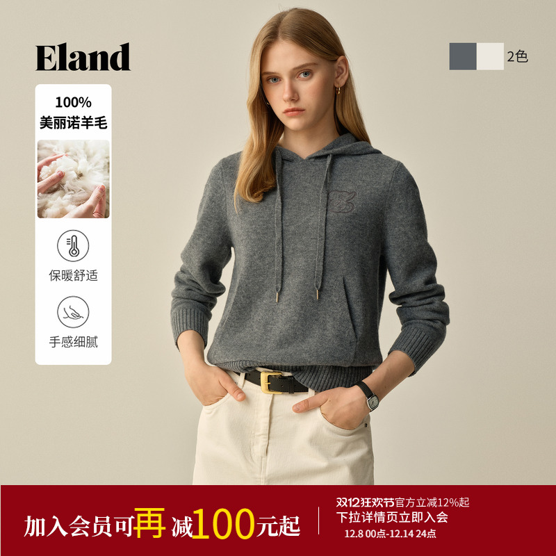 ELAND毛衣连帽加厚针织衫套头