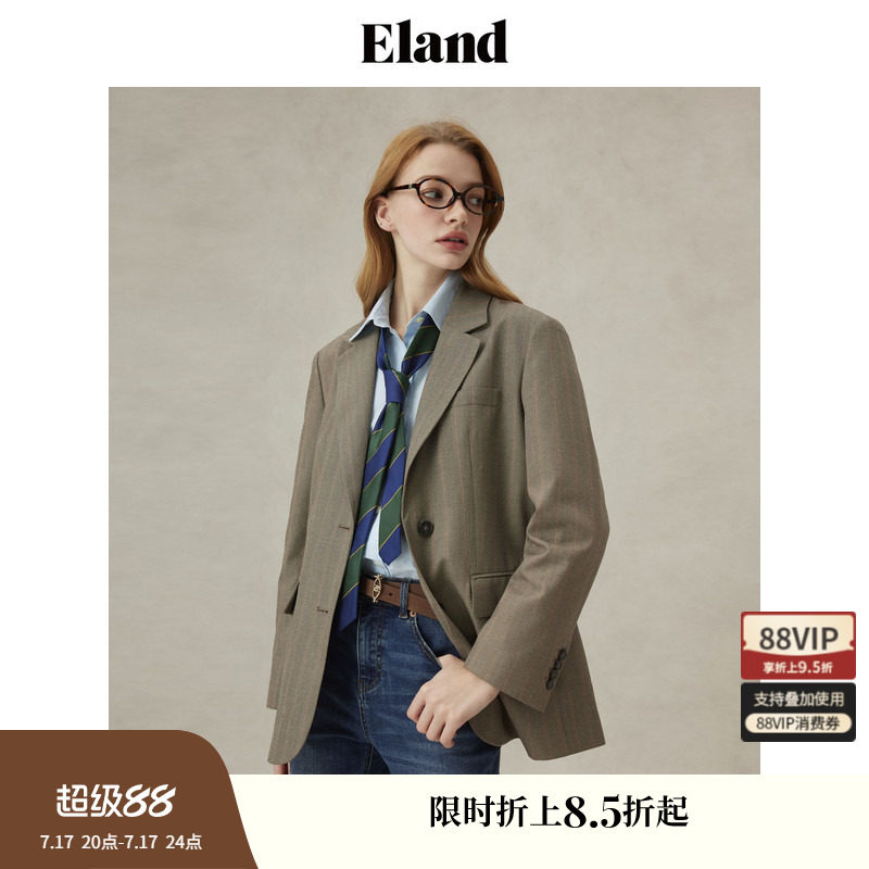 Eland衣恋西装女领口粘衬单排扣直筒显瘦通勤西服外套25春季新款