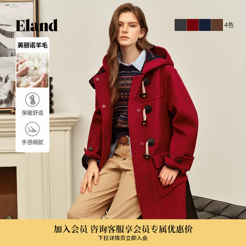 ELAND毛呢外套100%绵羊毛连帽