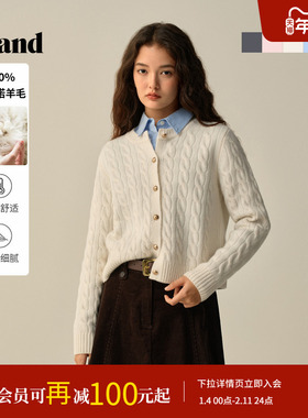 【100%美丽诺羊毛】Eland衣恋毛针织衫女短款开衫2025冬季新款