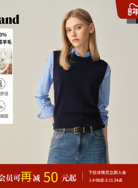 【100%美丽诺羊毛】Eland衣恋马夹女无袖针织毛衣2025冬季新款