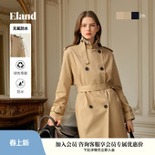 时尚 Eland衣恋经典 风衣女双排扣宽松外套2025冬新款 无氟防水