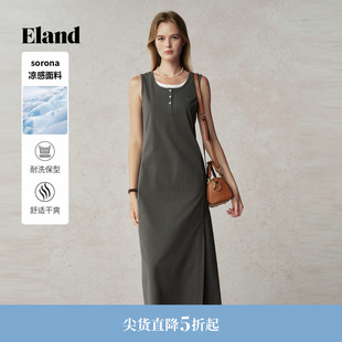 【索罗娜凉感】Eland衣恋连衣裙女无袖显瘦棉质通勤修身长裙夏季