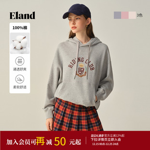 连帽上衣2025冬季 Eland衣恋卫衣女印花落肩阔版 新款 100%棉