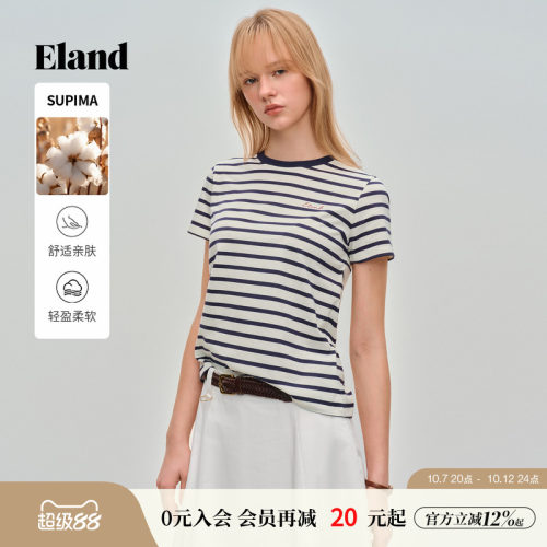 ELAND圆领条纹短袖上衣