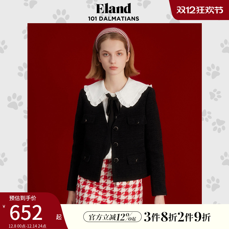 E·LAND千鸟格小香风短款外套