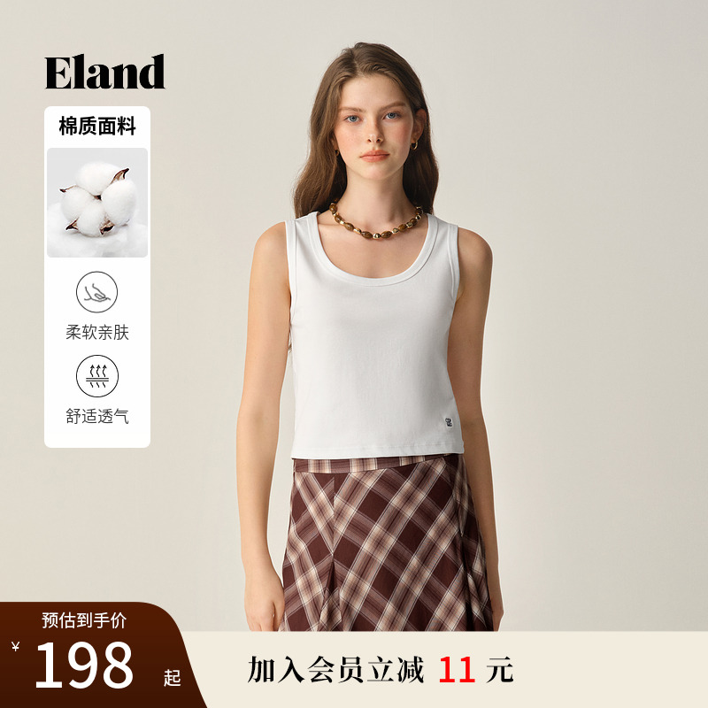 【93%棉】Eland衣恋背心女清新圆领无袖短款上衣内搭2025夏季新款