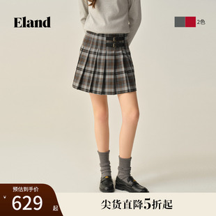 新款 Eland衣恋半身裙女甜美学院风百褶裙A字裙短裙2025秋季